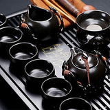 fanquare Chinese Black Ceramic Kung Fu Tea Set With Tea Tray And Small Tea Tools,Porcelain Tea Service