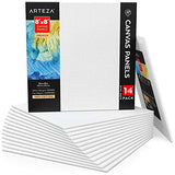 Arteza Premium Canvas Panels 8x8 Inch, Pack of 14, 100% Cotton, 12.3 oz Primed, 7 oz Unprimed, White Blank Boards Acid-Free, for Acrylic & Oil Painting Professional Artists, Hobby Painters & Beginners