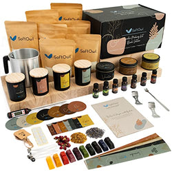 SoftOwl Premium Soy Candle Making Kit - Black Edition - Full Set - Soy Wax, Big 7oz Jars & Tins, 7 Pleasant Scents, 10 Color Dyes & More - Perfect as Home Decorations