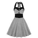 MissFox Women'sVintage Polka Audrey Dress 1950s Halter Retro Cocktail Dress Black XL