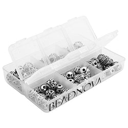 BEADNOVA 60pcs 8mm Tibetan Silver Round Hollow Spacer Charm Beads For Jewelry Findings Making