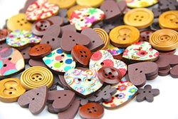 RayLineDo One Pack of Over 95pcs Main Coffee Colors Various Shapes 2 Holes Wood Buttons(15-20MM)