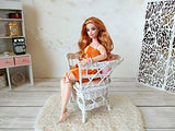 Wicker Chair for Doll, White Miniature Dollhouse Furniture Elegant Handmade 1:6