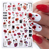 Flower Nail Art Stickers Butterfly Nail Decals Acrylic Nail Design Leaves French Nail Tip Nail Accessories Nail Art Supplies Nail Decorations for Women Girls 6Sheet