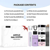 Morovan Acrylic Nail Kit Acrylic Powder and Professional Liquid Monomer set with Acrylic Nail Brush Nail Forms tips for Acrylic Nails Extension Beginner kit
