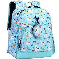 Choco Mocha Llama Backpack for Girls Kindergarten Backpack for Girls Kids Backpacks for Girls 15 inch Backpack 1st Grade Girls Alpaca Bookbag School Bags for Girl 4-6 with Chest Strap Gift Blue