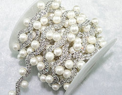 1 Yard 2 Rows 3mm Clear Crystal and Pearl Rhinestone Close Trims Silver Cup Chain Wedding Cake