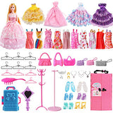 UCanaan Doll Closet Wardrobe for 11.5 Inch Girl Doll Clothes and Accessories Storage - Lot 51 Items Including Wardrobe, Trunk, Casual Wear, Dress, Swimsuits, Hangers, Shoes, Bags and Necklaces