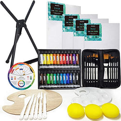 MEEDEN Acrylic Paint Set with Aluminum Table Easel, 53-Piece Art Painting Set, Paint Supplies Kit, 24 Acrylic Paints, Stretched Canvas, Paint Brushes and More for Adults & Beginners