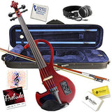 Electric Violin Bunnel Edge Outfit 4/4 Full Size (Clear) (RED)—Carrying Case and Accessories Included - Headphone Jack - Highest Quality with Piezo ceramic pick-up