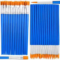 Small Paint Brushes Bulk, Anezus 50 Pcs Flat Tip Paint Brushes with Round Acrylic Paint Brushes Set Craft Brushes for Kids Classroom Acrylic Watercolor Canvas Face Painting Touch Up
