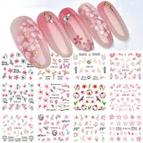 Cherry Blossom Nail Stickers Water Transfer Nail Decals Pink Flower Leaf Designs Nail Art Supplies Sakura Floral Spring Nail Stickers for Women Girls Manicure Tip Nail Decoration