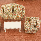 yuye-xthriv Miniature Sofa Props Decoration Wooden Scale 1:12 Country Style Floral Pattern Doll House Sofa Model for Decor B