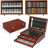 MEEDEN 215-Pcs Art Supplies Kit, Deluxe Painting, Drawing & Art Supplies with Wood Art Case,Coloring Pencils, Oil Pastels, Acrylic, Oil, Watercolor Paints, Paint Brushes, etc, for Artists and Kids