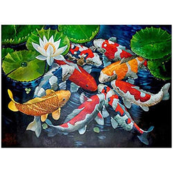 DIY 5D Diamond Painting by Number Kits, Koi Golden Fish Full Drill Crystal Rhinestone Diamond Embroidery Dotz Cross Stitch Canvas Arts Craft for Home Living Bedroom Wall Decor Round(10x12inch)