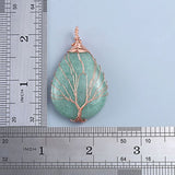 Top Plaza Wire Wrapped Tree of Life Natural Gemstone Teardrop Pendant Necklace Healing Crystal