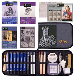 63 PC Drawing Set,Sketch Kit,Pro Art Supplies|Quality Graphite,Charcoal,Pastel Pencil/Stick,Charcoal Black/3 White,Woodlessl5 Type-72 Sheet+6 DIY Sketch Paper,Tutorial|RPET Case for Adult,Teen Artist