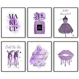 Purple Flower Perfume Fashion Canvas Wall Art Prints Set of 6 Wall Pictures for Bedroom Makeup Art Girls Room Wall Decor (11"x14" UNFRAMED)