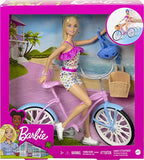 Barbie Doll and Bike Playset with Doll (11.5 in, Blonde), Bicycle with Rolling Wheels & Water Bottle Accessory, Gift for 3 to 7 Year Olds