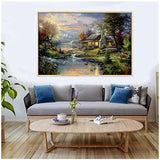 Thomas Kinkade Landscape Oil Painting Farmhouse Maison Mountain Lake Nature Canvas Prints Home Decor -24x36 inch No Frame