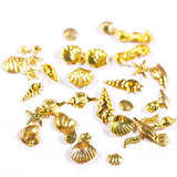 12Styles Nail Art Metal Studs Stickers Gold Metallic Rivet Palm Tree Turtles Marine Life Charms for Summer Beach Ocean Manicure DIY Acrylic Nails Design Supply (Gold Ocean Studs)