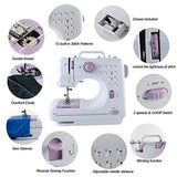 Mini Sewing Machine for Beginner, Portable Sewing Machine, 12 Built-in Stitches Small Sewing Machine Double Threads and Two Speed Multi-function Mending Machine with Foot Pedal for Kids, Women (Purple)