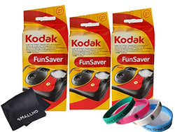 Kodak FunSaver Disposable Camera 800 ISO 35mm with Flash 27 Exposures Plus 100% Silicone Wrist Band and a Microfiber Cleaning Cloth… (3 Pack)