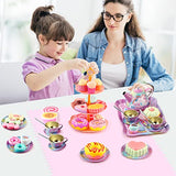 efubaby 47PCS Tea Party Set for Little Girls, Unicorn Tea Set Toys Including Teapot Cups Dessert Plates & Carrying Case, Kids Toys for Tea Party Supplies Kitchen Pretend Play for Girls Boys Age 3-12