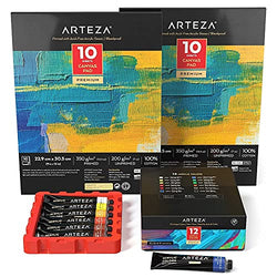 Arteza Acrylic Paint Set and Canvas Pad Bundle, Painting Art Supplies for Artist, Hobby Painters & Beginners