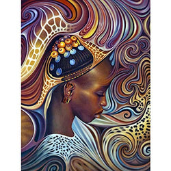 Reofrey 5D Diamond Painting Kit African American Full Drill, Exotic African Woman Girl Abstract Paint with Diamonds Art Rhinestone Embroidery Cross Stitch Craft Decor(30x40cm/12x16 inch)