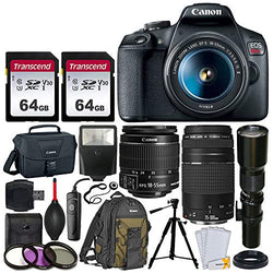 Canon EOS Rebel T7 DSLR Camera + EF-S 18-55mm f/3.5-5.6 IS II + EF 75-300mm f/4-5.6 III Lens + Telephoto 500mm f/8.0 T-Mount Lens (Long) + 2x 64GB Memory Card + Canon EOS Bag + Canon Backpack + Tripod