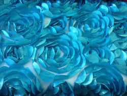 Mesh Backed Satin Petal Rosette Turquoise 56 Inch Fabric By the Yard (F.E.)