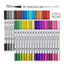 Dual Tip Brush Marker Pens, Tanmit 0.4 Fine Tip Markers & Brush Highlighter Pen Set of 36 for
