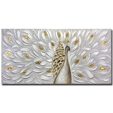 Yotree Wall Art, 24x48 Inch Paintings 3D Peacock Oil paintings Simple Style Abstract Painting with Frame Easy to Hang White Gray