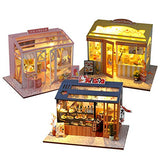 WYD Food and Play Shop Series Dollhouse Kit,Assembled Toy Houses with Funiture Model Kits for Sushi Shop/Ice Cream Shops/ Dessert Shop 3D Creative Birthday New Year DIY Gift Present (3pcs)