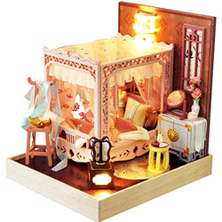 Dollhouse Miniature with Furniture,DIY 3D Wooden Doll House Kit Chinese Retro Style Plus with Dust Cover and LED,1:24 Scale Creative Room Idea Best Gift for Children Friend Lover TW35(Pink Peach)