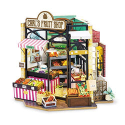 Hands Craft DIY Miniature Dollhouse Kit | 3D Model Craft Kit | Pre Cut Pieces | LED Lights | 1:24 Scale | Adult Teen | Carl's Fruit Shop, 206 pcs.