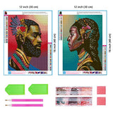 Yomiie 5D Diamond Painting African American Full Drill by Number Kits, African Woman Man DIY Paint with Diamonds Art Rhinestone Embroidery Craft for Home Room Decoration (12x16 inch, 2 Pack)