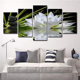 Yybao - Canvas Artwork Pictures HD Print Poster 5 Pieces - White Lotus Black Stones Lake Water Paintings - Modern Wall Art For Living Room Office Bedroom Bathroom Kitchen Home Decor - Unframed