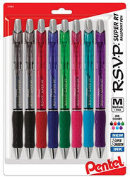 RSVP Super-Smooth Ballpoint Retractable Pen, Assorted, 8 Pack (BX480BP8M)