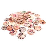 RayLineDo Pack of 50pcs Buttons Multi Color Round Shaped 2 Holes Different Clock Designs Wooden