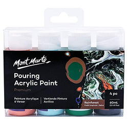Mont Marte Premium Pouring Acrylic Paint, Rainforest, 4pc Set, 2oz (60ml) Bottles, Pre-Mixed Acrylic Paint, Suitable for a Variety of Surfaces Including Stretched Canvas, Wood, MDF and Air Drying Clay