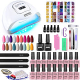 JODSONE Gel Nail Polish Kit with UV Light, 18 Colors Gel Nail Polish Set with 150W UV Led Nail Lamp Base Coat Top Coat DIY Home Manicure Tools Nail art Glitters Rhinestones Gift for Women A018