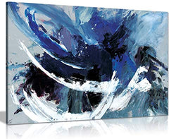 Blue White Abstract Canvas Wall Art Picture Print (36x24)
