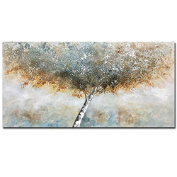 Boiee Art,24x48Inch 100% Hand-Painted Abstract Blossom Tree Canvas Oil Painting Wall Art Modern Contemporary Artwork Tree of Life Painting Stretched and Framed Ready to Hang for Living Room Wall Decor Home Decoration