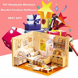 Dollhouse Miniature with Furniture,DIY 3D Wooden Doll House Kit Apartment Style Plus with Dust Cover and Music Movement,1:24 Scale Creative Room Idea Best Gift for Children Friend Lover