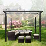 ECOTOUGE 10FT Outdoor Patio Pergola, Retractable Canopy Garden Gazebo，Aluminum Frame Grape Trellis Sun Shade Cover, Beige