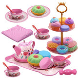 Toys Tea Set 35 Pcs Tea Party Set for Little Girls, Princess Tea Time Accessories with Carrying Case Tablecloth Dessert Tray Candy Cookies Kitchen Pretend Play Toy for Toddlers Kids Girls Boys Age 3-6