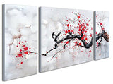 Hand-painted Modern Chinese Style Cherry Blossom The Plum Blossom Tree Wall Art Picture 3pcs Oil Paintings on Canvas Handmade for Living Room Home Decor Framed Stretched Gallery Canvas Wrap Artwork