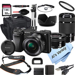 Sony Alpha a6000 Mirrorless Digital Camera with 16-50mm and 55-210mm Lenses + 32GB Card, Tripod, Case, and More (19pc Bundle)